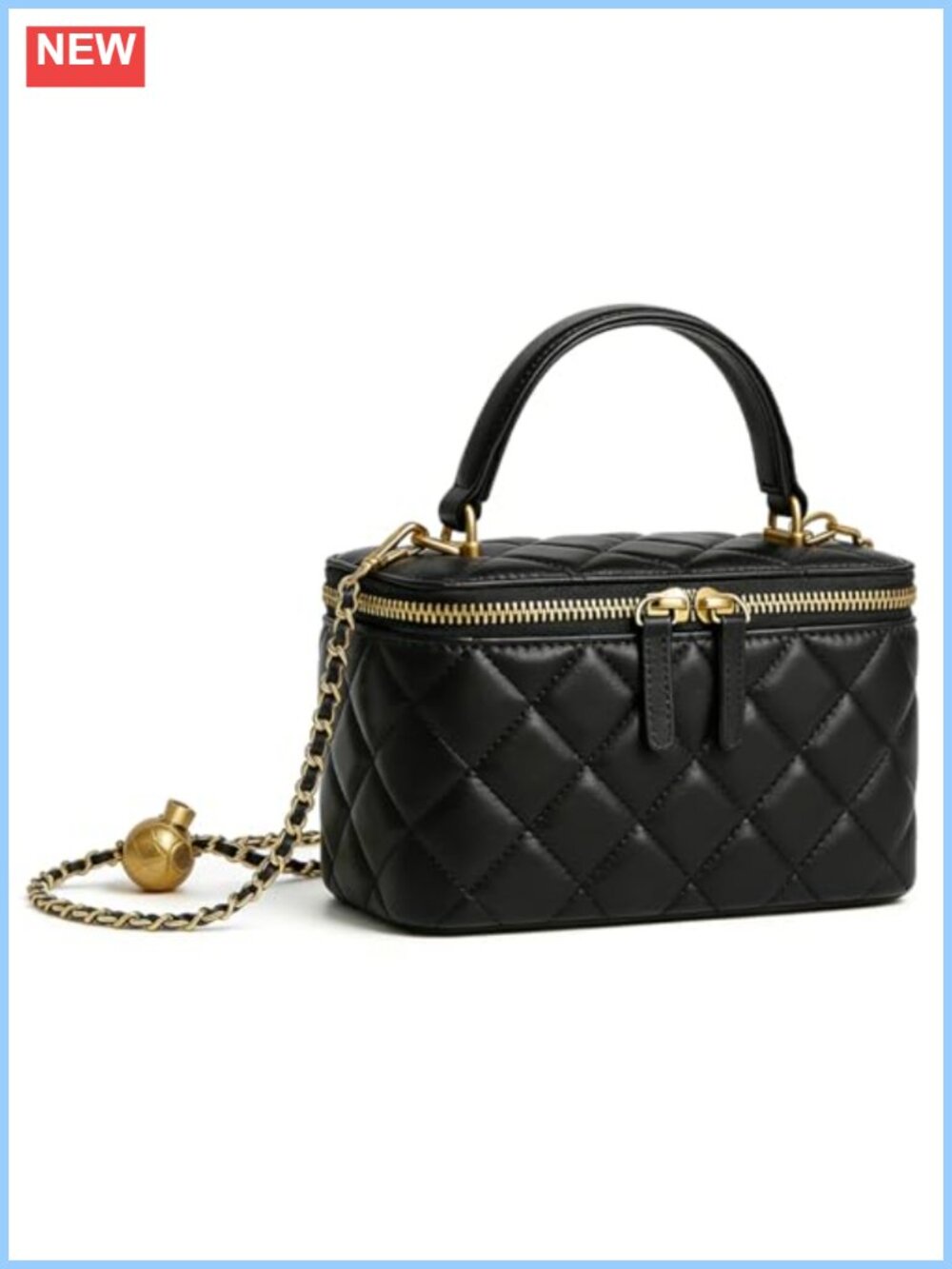 Quilted Vegan Leather Crossbody Shoulder Bag Top Handle Chain
